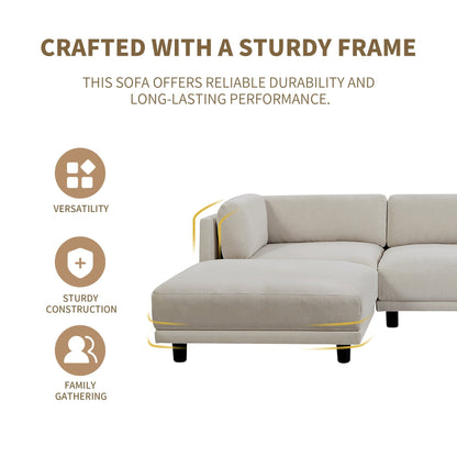 Canapé sectionnel en polyester en forme de L de 102,4 po avec pouf réversible, coussins moelleux et base en plastique robuste