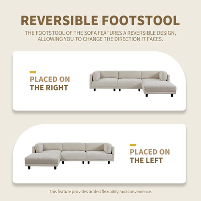 Canapé sectionnel en polyester en forme de L de 102,4 po avec pouf réversible, coussins moelleux et base en plastique robuste