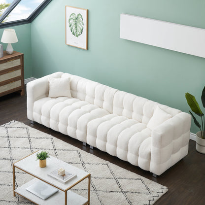 Canapé 4 places en velours Teddy de 102 pouces avec pieds en métal et coussins décoratifs, design multidirectionnel moderne pour le salon