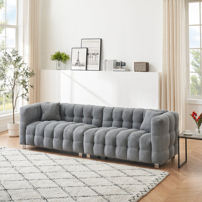 Canapé 4 places en velours Teddy de 102 pouces avec pieds en métal et coussins décoratifs, design multidirectionnel moderne pour le salon