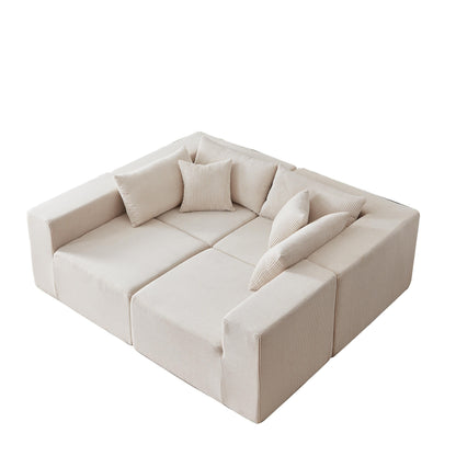 Canapé modulaire en L de 104 pouces en velours côtelé, ensemble de canapés de sol, canapé compressé rempli de mousse, combinaison gratuite de 4 pièces