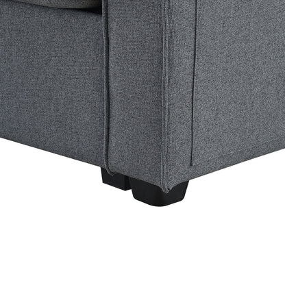 Canapé 4 places moderne en lin avec poches pour accoudoirs et 4 coussins