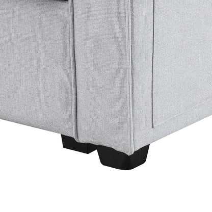 Canapé 4 places moderne en lin avec poches pour accoudoirs et 4 coussins