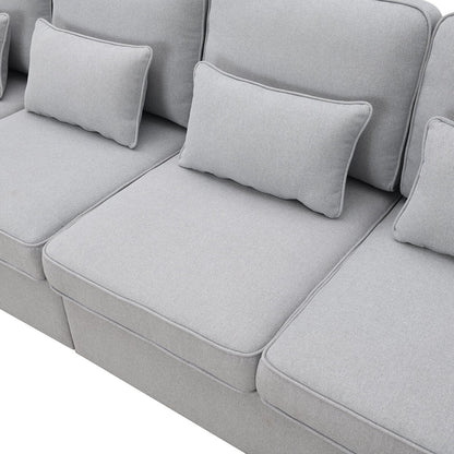 Canapé 4 places moderne en lin avec poches pour accoudoirs et 4 coussins