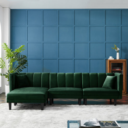 Canapé sectionnel en velours de 106,7 po avec lit convertible