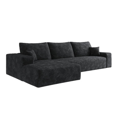 Canapé sectionnel modulaire en velours côtelé de 107 pouces avec méridienne et assise profonde pour salon et chambre à coucher