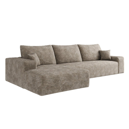Canapé sectionnel modulaire en velours côtelé de 107 pouces avec méridienne et assise profonde pour salon et chambre à coucher