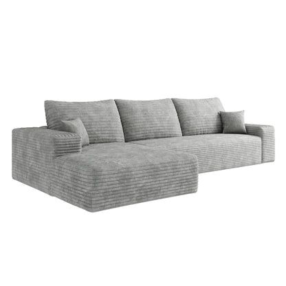 Canapé sectionnel modulaire en velours côtelé de 107 pouces avec méridienne et assise profonde pour salon et chambre à coucher