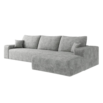 Canapé sectionnel modulaire en velours côtelé de 107 pouces avec méridienne et assise profonde pour salon et chambre à coucher