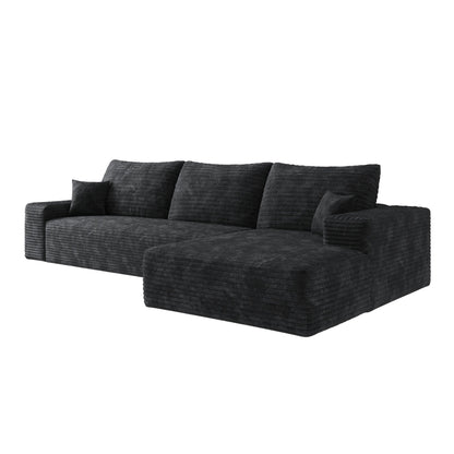 Canapé sectionnel modulaire en velours côtelé de 107 pouces avec méridienne et assise profonde pour salon et chambre à coucher