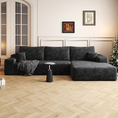 Canapé sectionnel modulaire en velours côtelé de 107 pouces avec méridienne et assise profonde pour salon et chambre à coucher