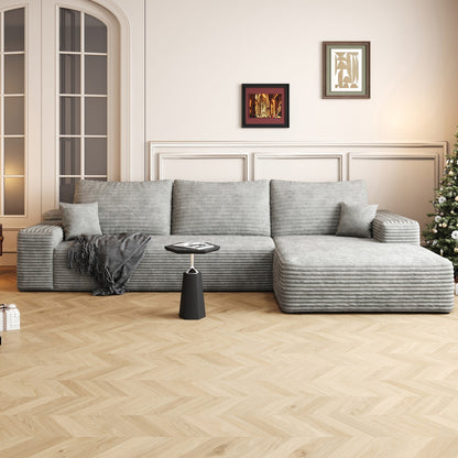 Canapé sectionnel modulaire en velours côtelé de 107 pouces avec méridienne et assise profonde pour salon et chambre à coucher