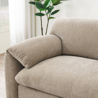 Canapé sectionnel modulaire en chenille de 108 pouces avec ports USB et Type-C, supports pour téléphone, poches de rangement latérales et pouf amovible