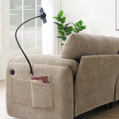 Canapé sectionnel modulaire en chenille de 108 pouces avec ports USB et Type-C, supports pour téléphone, poches de rangement latérales et pouf amovible