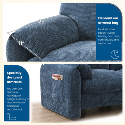 Canapé sectionnel modulaire en chenille de 108 pouces avec ports USB et Type-C, supports pour téléphone, poches de rangement latérales et pouf amovible