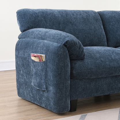 Canapé sectionnel modulaire en chenille de 108 pouces avec ports USB et Type-C, supports pour téléphone, poches de rangement latérales et pouf amovible