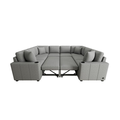 Canapé sectionnel modulaire en U de 108 pouces avec canapé-lit gigogne, ports USB et deux porte-gobelets pour le salon