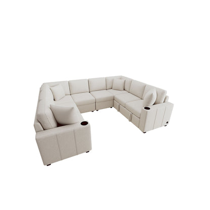 Canapé sectionnel modulaire en U de 108 pouces avec canapé-lit gigogne, ports USB et deux porte-gobelets pour le salon