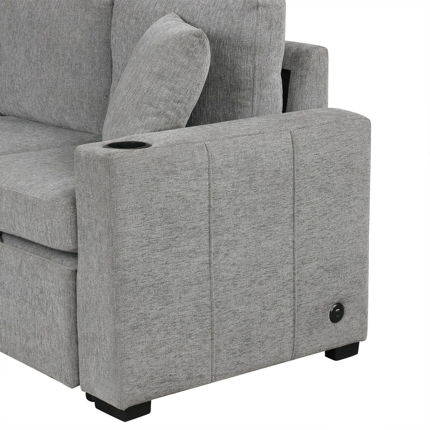 Canapé sectionnel modulaire en U de 108 pouces avec canapé-lit gigogne, ports USB et deux porte-gobelets pour le salon