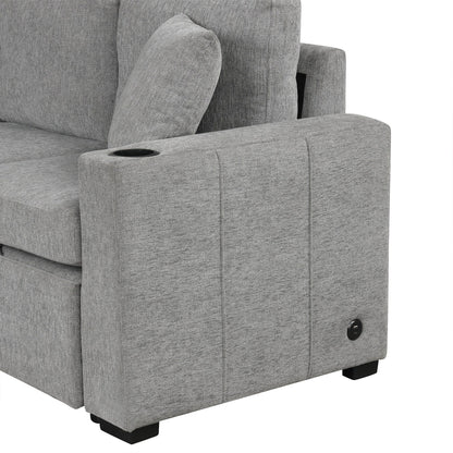 Canapé sectionnel modulaire en U de 108 pouces avec canapé-lit gigogne, ports USB et deux porte-gobelets pour le salon