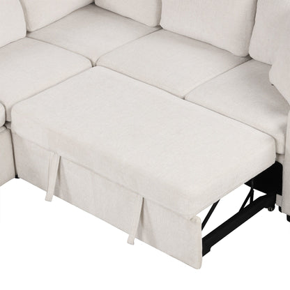 Canapé sectionnel modulaire en U de 108 pouces avec canapé-lit gigogne, ports USB et deux porte-gobelets pour le salon