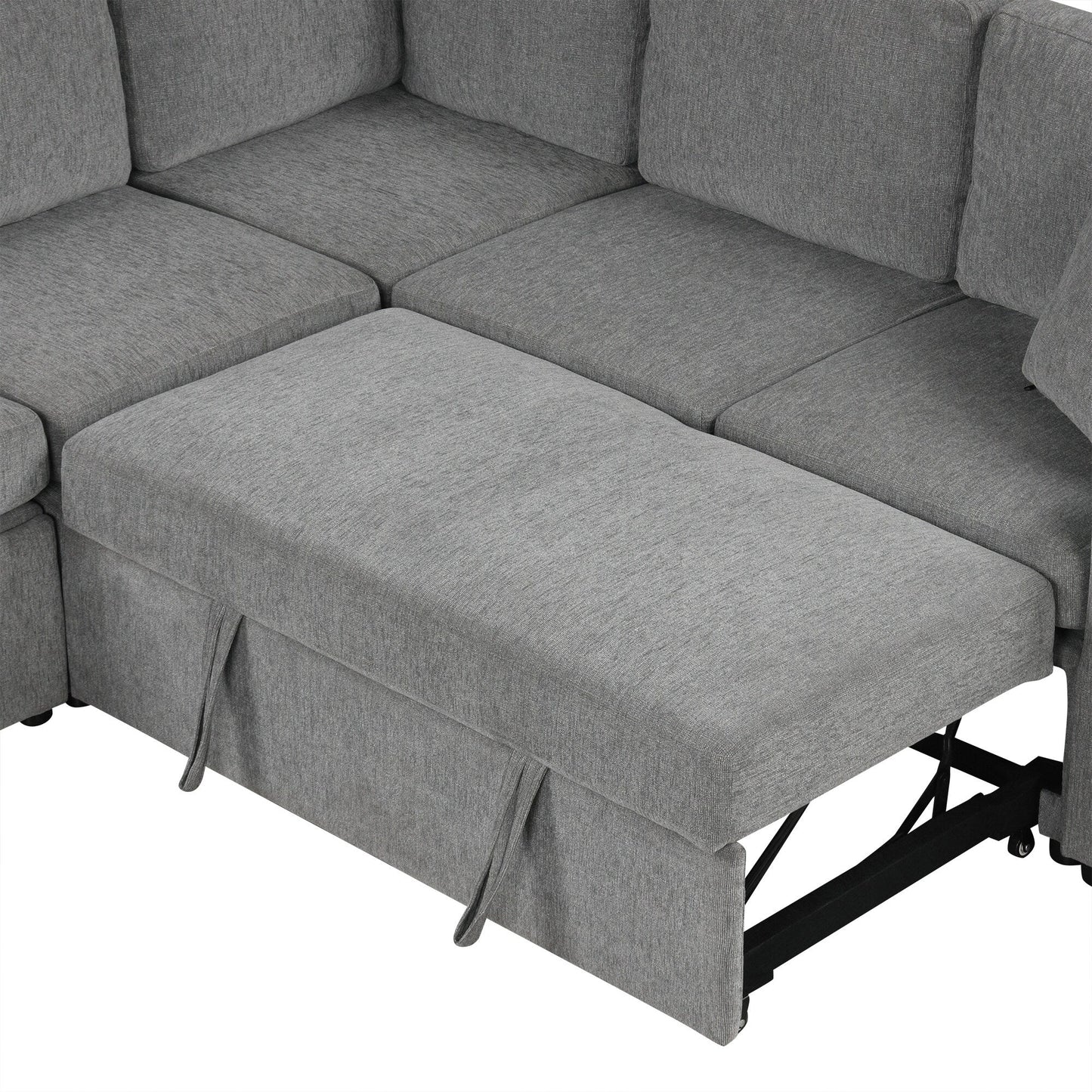 Canapé sectionnel modulaire en U de 108 pouces avec canapé-lit gigogne, ports USB et deux porte-gobelets pour le salon