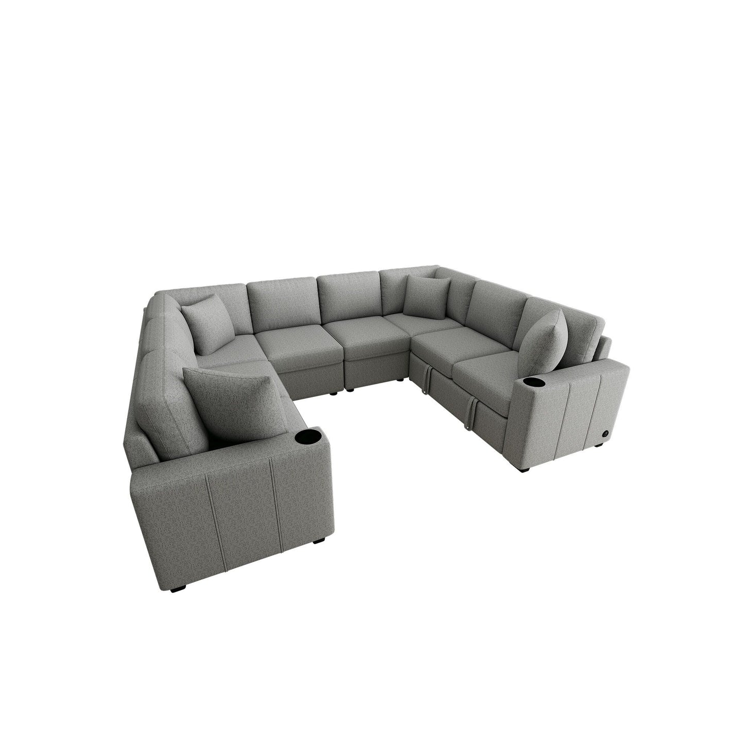 Canapé sectionnel modulaire en U de 108 pouces avec canapé-lit gigogne, ports USB et deux porte-gobelets pour le salon