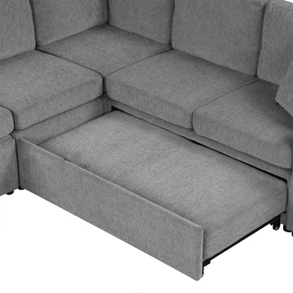 Canapé sectionnel modulaire en U de 108 pouces avec canapé-lit gigogne, ports USB et deux porte-gobelets pour le salon