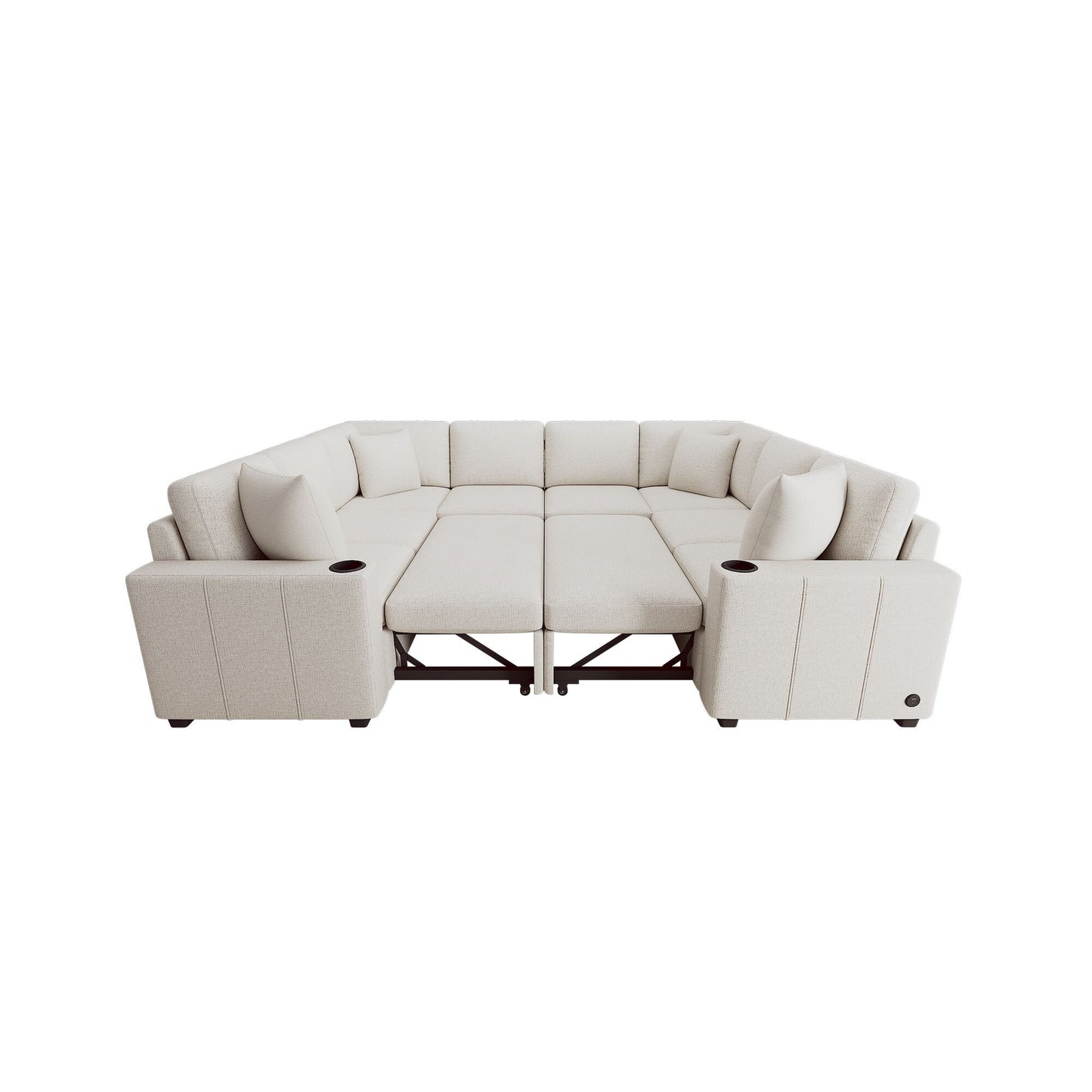 Canapé sectionnel modulaire en U de 108 pouces avec canapé-lit gigogne, ports USB et deux porte-gobelets pour le salon