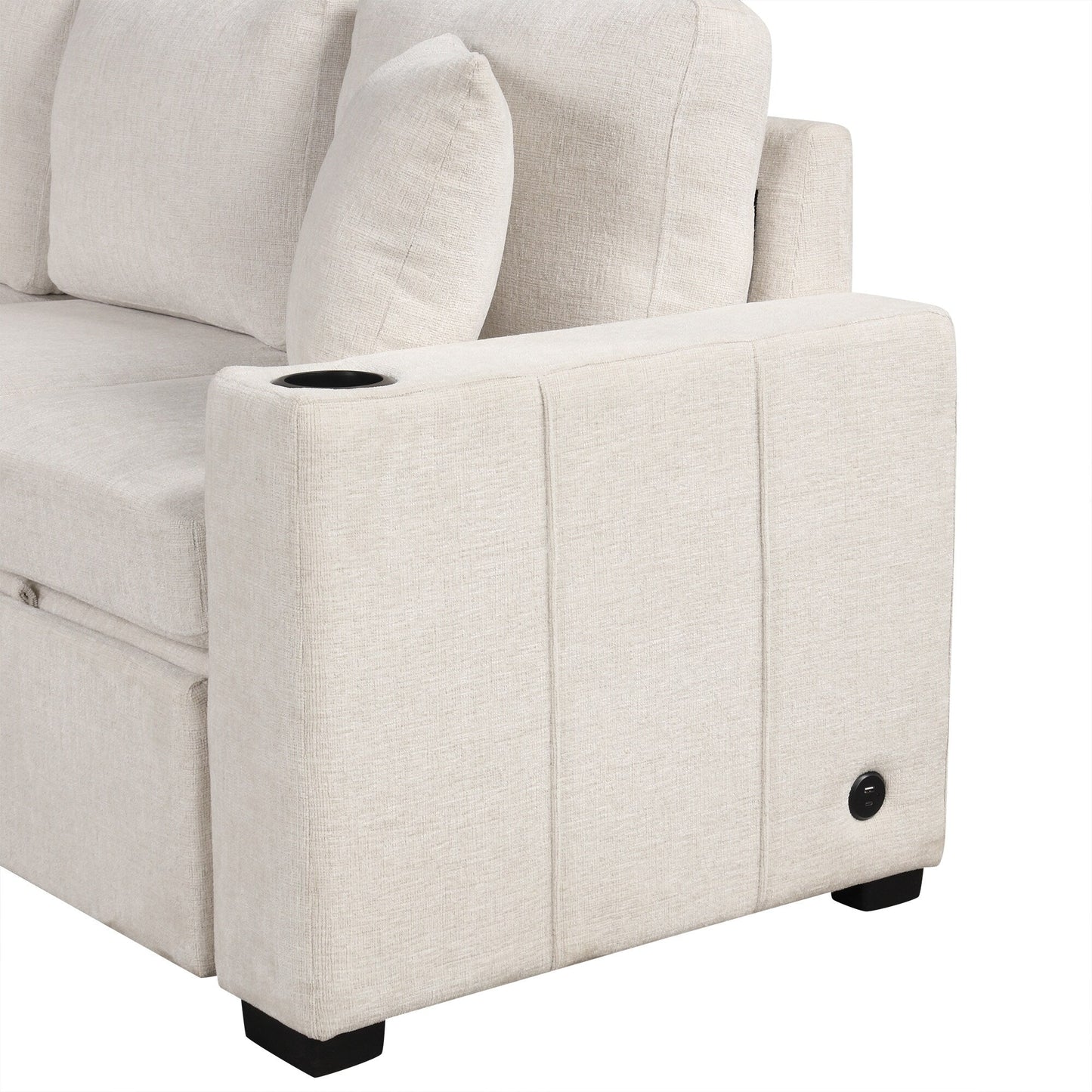 Canapé sectionnel modulaire en U de 108 pouces avec canapé-lit gigogne, ports USB et deux porte-gobelets pour le salon