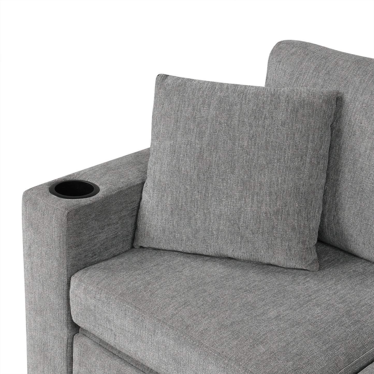 Canapé sectionnel modulaire en U de 108 pouces avec canapé-lit gigogne, ports USB et deux porte-gobelets pour le salon