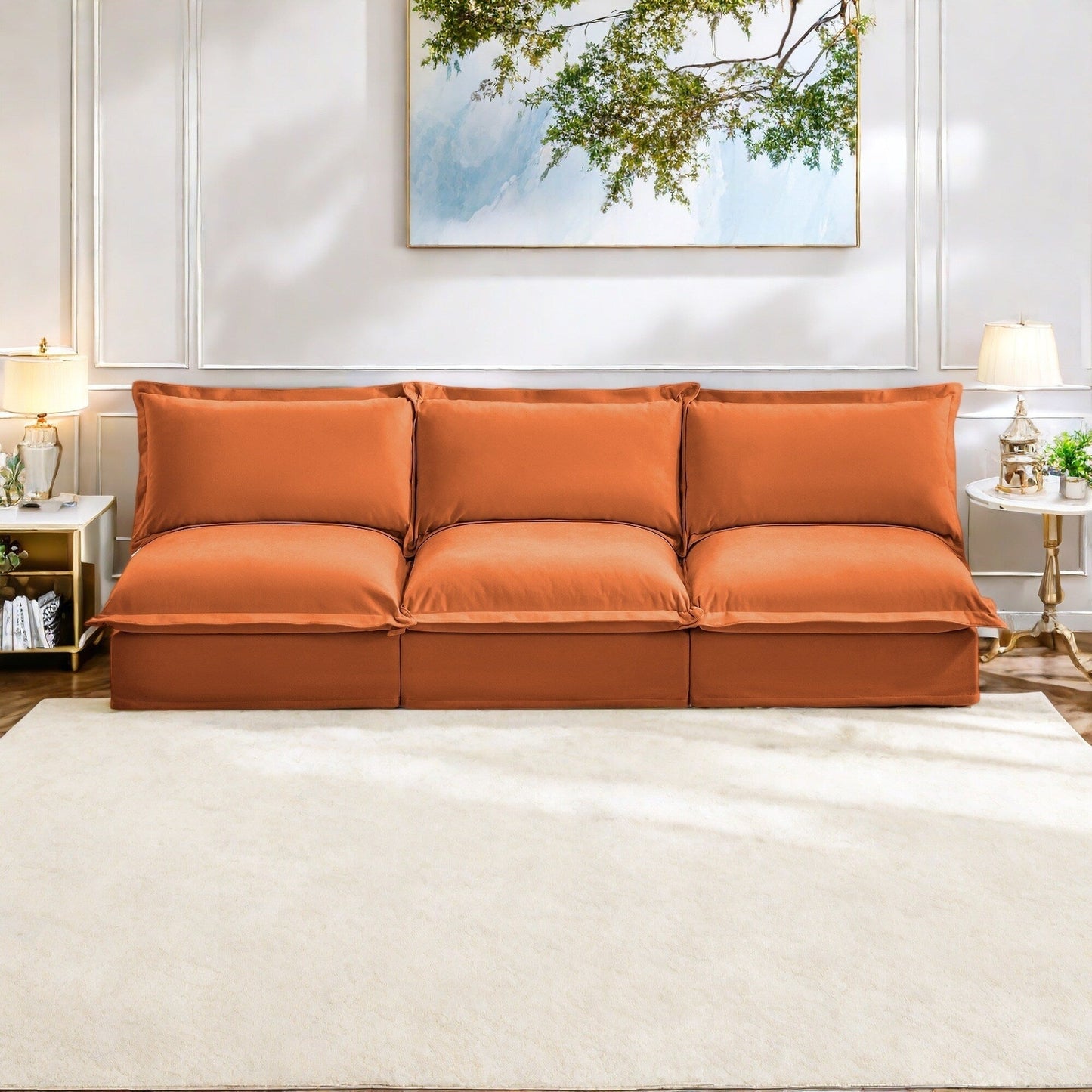 Canapé 3 places sans accoudoirs en chenille 109,8 pour salon et chambre
