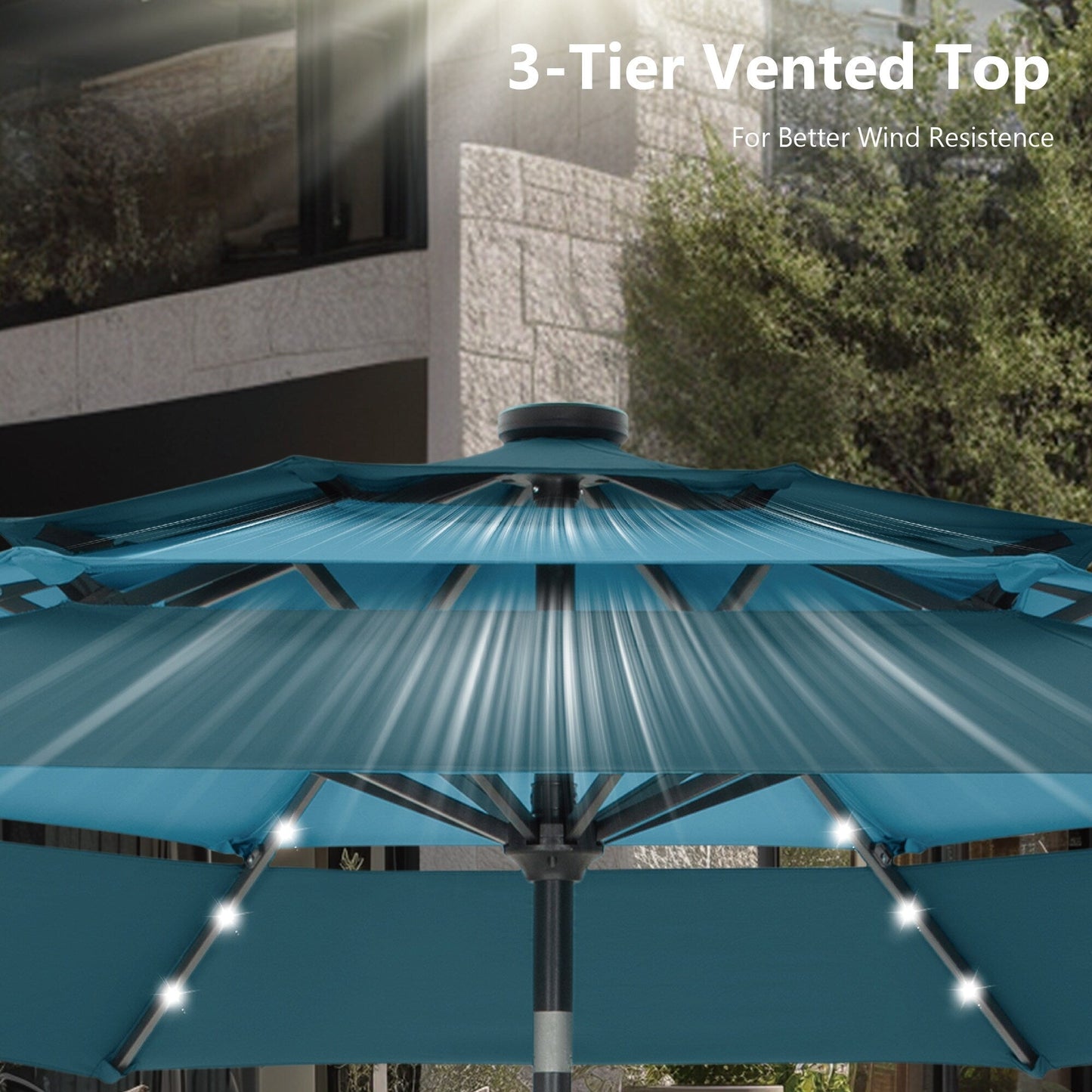 Parasol de terrasse inclinable à 3 niveaux de 10 pieds de MAISON ARTS, parasol d'extérieur à double ventilation avec lumières LED