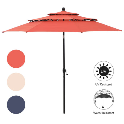 Parasol de terrasse inclinable à 3 niveaux de 10 pieds de MAISON ARTS, parasol d'extérieur à double ventilation avec lumières LED