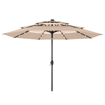 Parasol de terrasse inclinable à 3 niveaux de 10 pieds de MAISON ARTS, parasol d'extérieur à double ventilation avec lumières LED