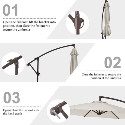 Parasol déporté suspendu à manivelle en acier de 3 m