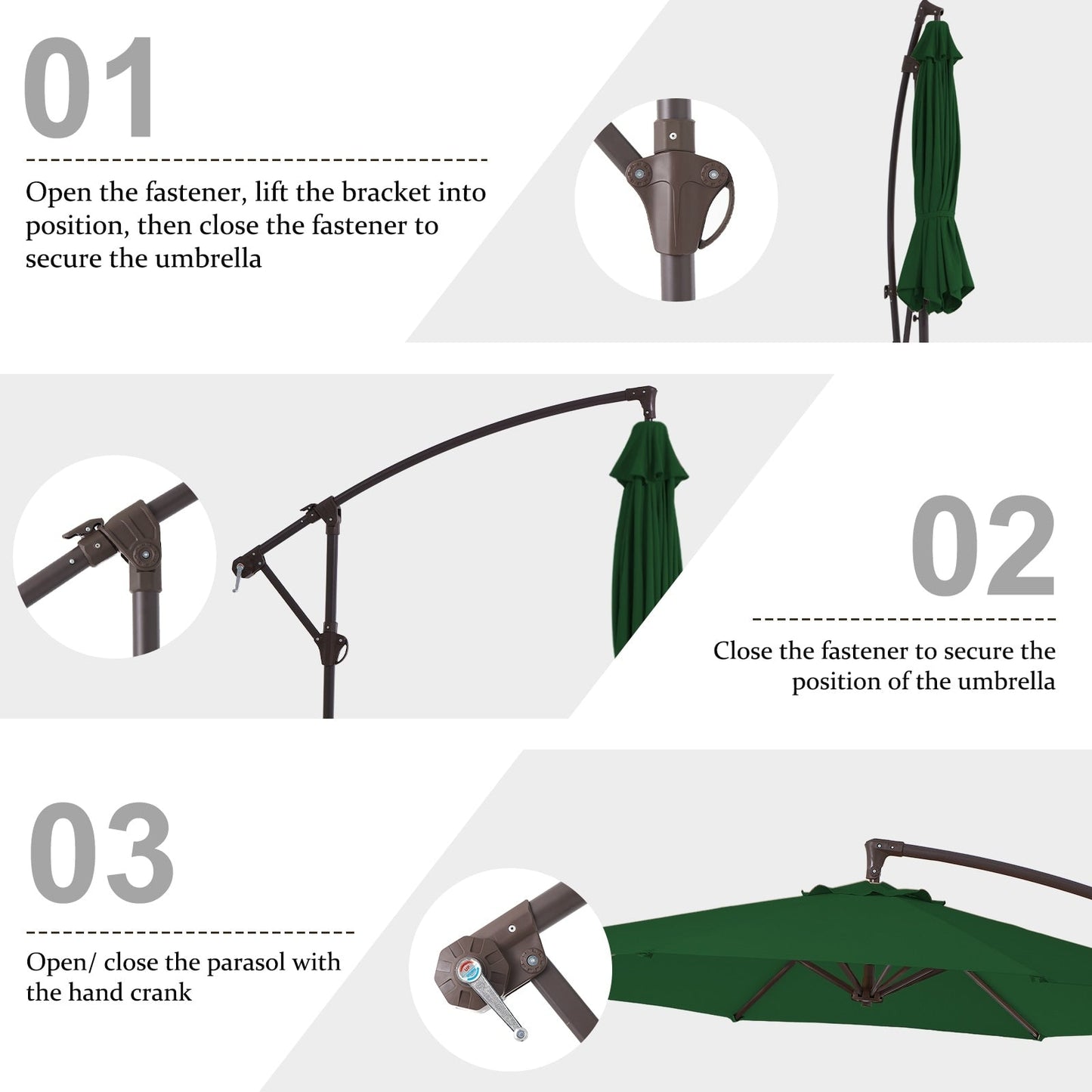 Parasol déporté suspendu à manivelle en acier de 3 m