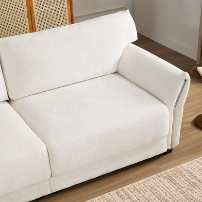 Canapé sectionnel en chenille de 110 pouces en forme de L avec chargement USB et Type-C, accoudoirs en pétales et pouf amovible pour le salon