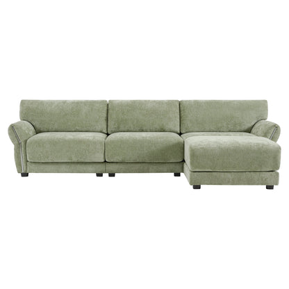 Canapé sectionnel en chenille de 110 pouces en forme de L avec chargement USB et Type-C, accoudoirs en pétales et pouf amovible pour le salon