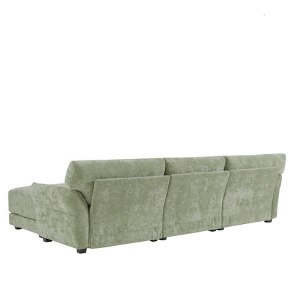 Canapé sectionnel en chenille de 110 pouces en forme de L avec chargement USB et Type-C, accoudoirs en pétales et pouf amovible pour le salon