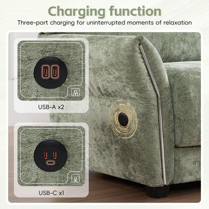 Canapé sectionnel en chenille de 110 pouces en forme de L avec chargement USB et Type-C, accoudoirs en pétales et pouf amovible pour le salon