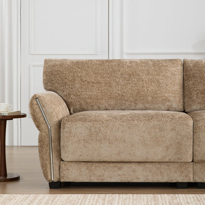 Canapé sectionnel en chenille de 110 pouces en forme de L avec chargement USB et Type-C, accoudoirs en pétales et pouf amovible pour le salon