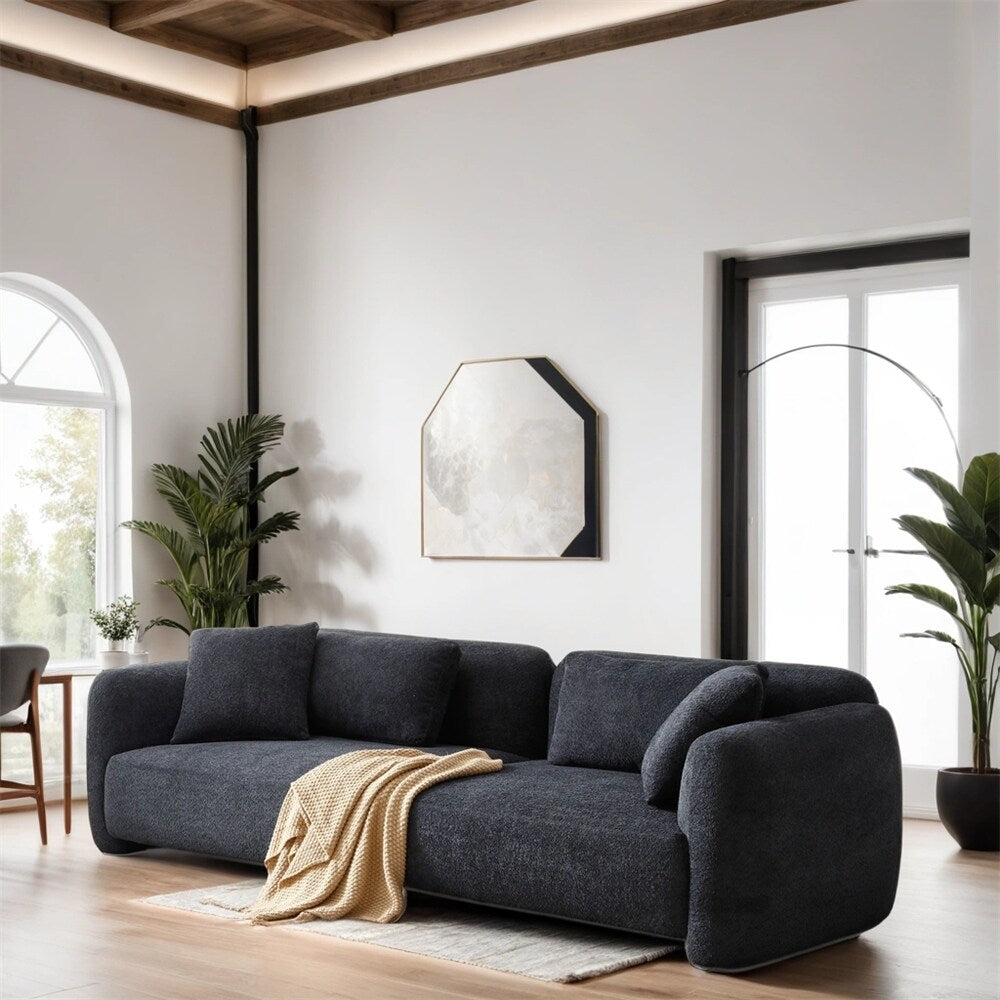 Canapé 3 places en velours style Mid-Century avec 4 coussins
