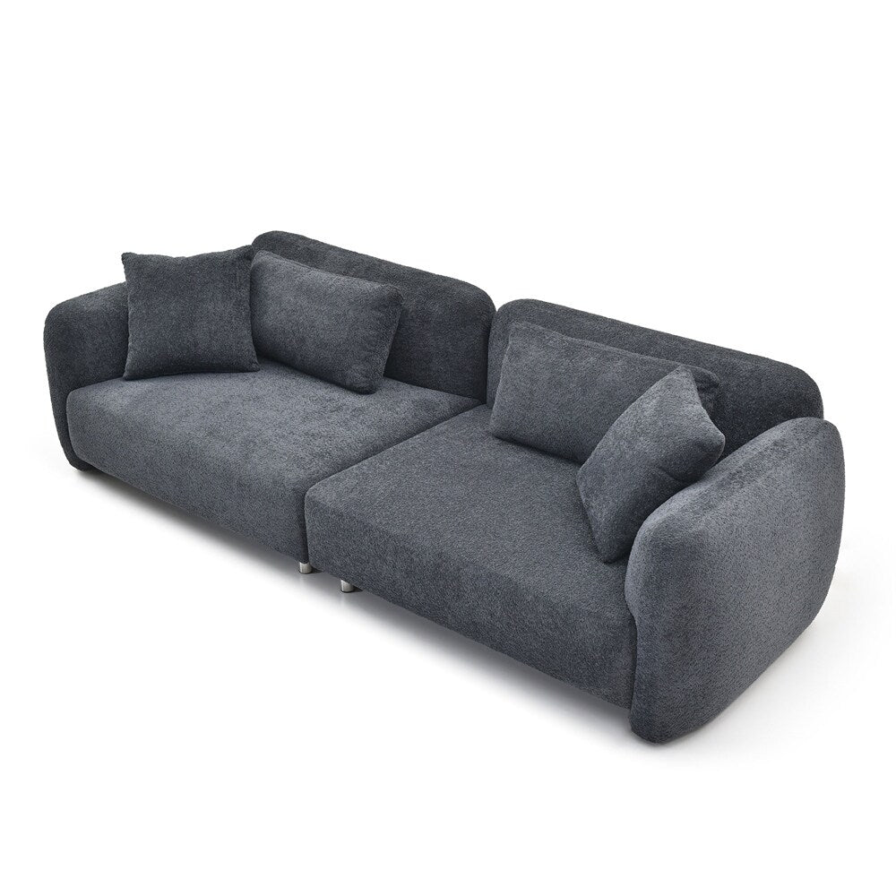 Canapé 3 places en velours style Mid-Century avec 4 coussins