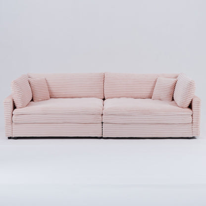 Canapé en velours côtelé noir de 112 pouces : deux coussins décoratifs, quatre dossiers, ouvrant un nouveau style pour l'espace décontracté du salon