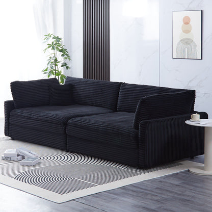 Canapé en velours côtelé noir de 112 pouces : deux coussins décoratifs, quatre dossiers, ouvrant un nouveau style pour l'espace décontracté du salon