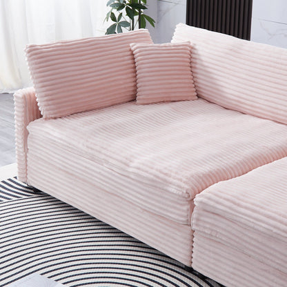 Canapé en velours côtelé noir de 112 pouces : deux coussins décoratifs, quatre dossiers, ouvrant un nouveau style pour l'espace décontracté du salon