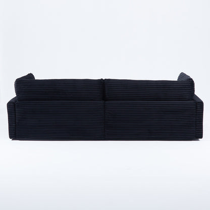 Canapé en velours côtelé noir de 112 pouces : deux coussins décoratifs, quatre dossiers, ouvrant un nouveau style pour l'espace décontracté du salon