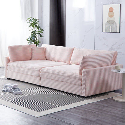 Canapé en velours côtelé noir de 112 pouces : deux coussins décoratifs, quatre dossiers, ouvrant un nouveau style pour l'espace décontracté du salon