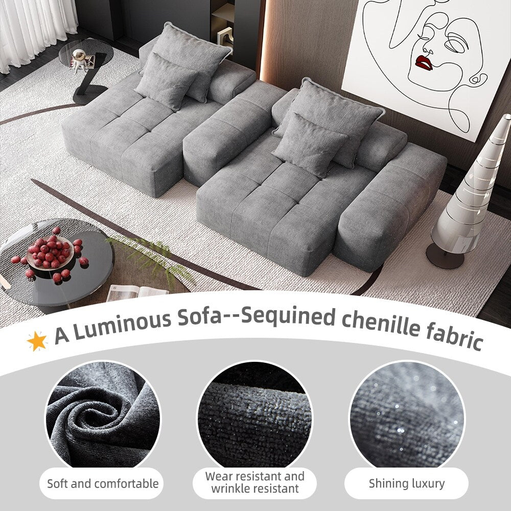 Canapé modulaire 4 places en chenille, capitonné et scintillant, base antidérapante, 113,39 $